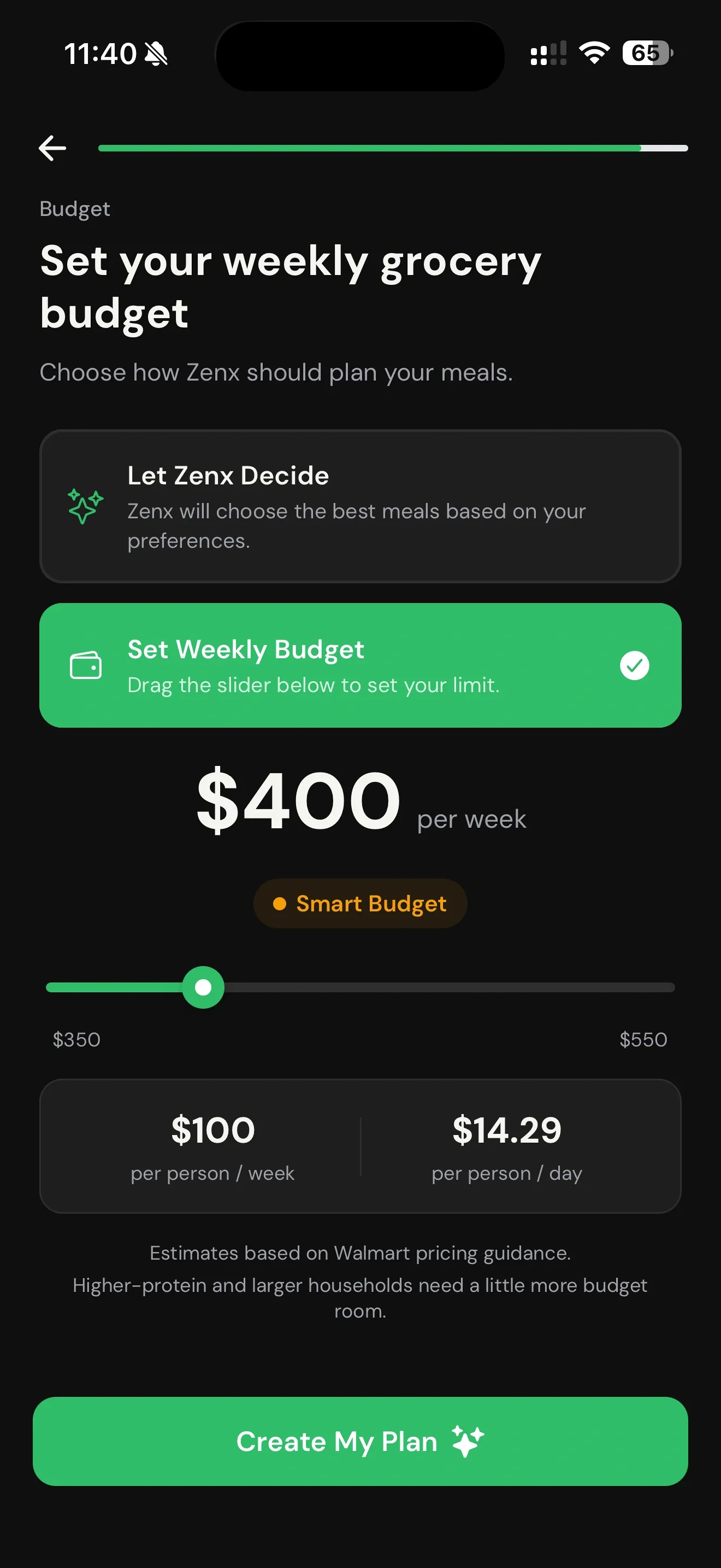 Set weekly grocery budget