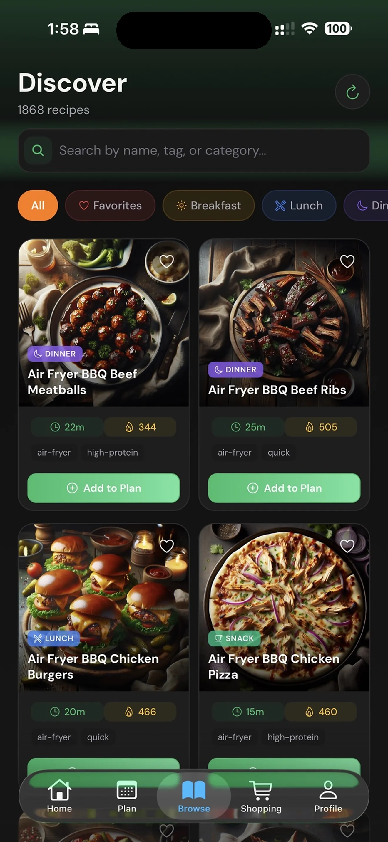 Zenx recipe discovery grid
