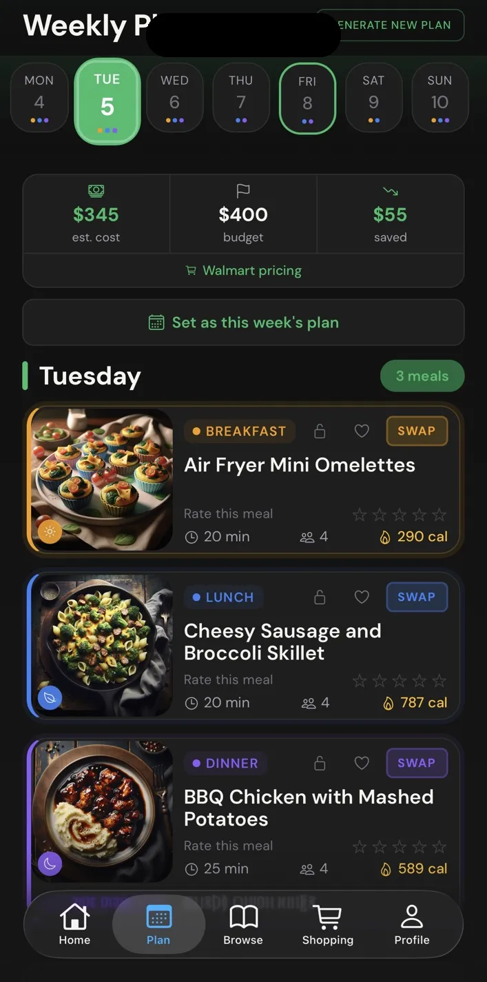 Generated weekly plan