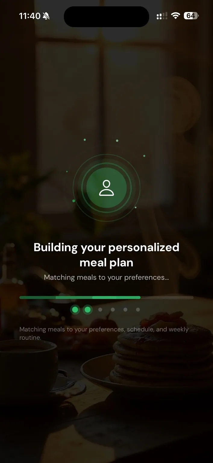Zenx building personalized meal plan screen