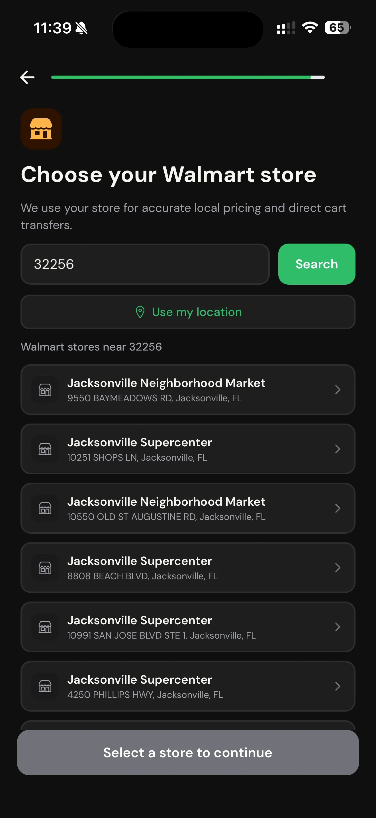 Walmart store search results